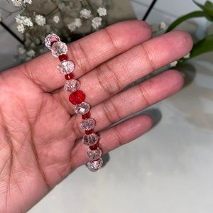 Handmade Clear & Red Glass Bead Elastic Bracelet